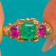 Ornate Victorian 18ct Gold Emerald Garnet Three Stone Ring c.1893