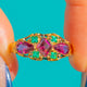 Victorian Garnet and Emerald ring, front view of the lozenge and teardrop Garnets