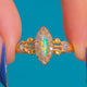 Front view of the pointed Opal and Diamond navette (A0445)