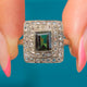 Art Deco 14ct Gold Green Tourmaline Diamond Cluster Ring, 1.65ct Tourmaline