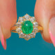 Antique 18ct Gold Emerald Cabochon Diamond Cluster Ring 0.90ct Emerald