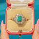Art Deco Antique  14ct Gold Emerald Diamond Cluster Engagement Ring