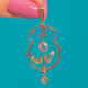 Edwardian 9ct Gold Aquamarine & Pearl Guitar Filigree Drop Pendant, front view of the openwork guitar shape and gemstone drop