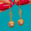 Antique 9ct Gold Heart Pearl Drop Earrings