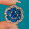 Victorian Silver & 9ct Gold Blue and White Paste Flower Pendant
