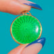 Antique Green Guilloche Enamel Disk Pendant, 9ct Gold & Silver