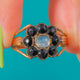 Georgian 9ct Gold Foiled Moonstone French Jet Cluster Ring c.1820