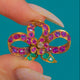 18ct Gold Ruby Emerald Diamond Bow Pendant
