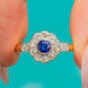 Antique 18ct Gold & Platinum Sapphire Diamond Cluster Ring, Diamond Shoulders