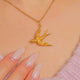 Large 18ct Gold Pearl Swallow Charm