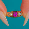 Antique 9ct Gold Natural Ruby Pearl Trilogy Ring